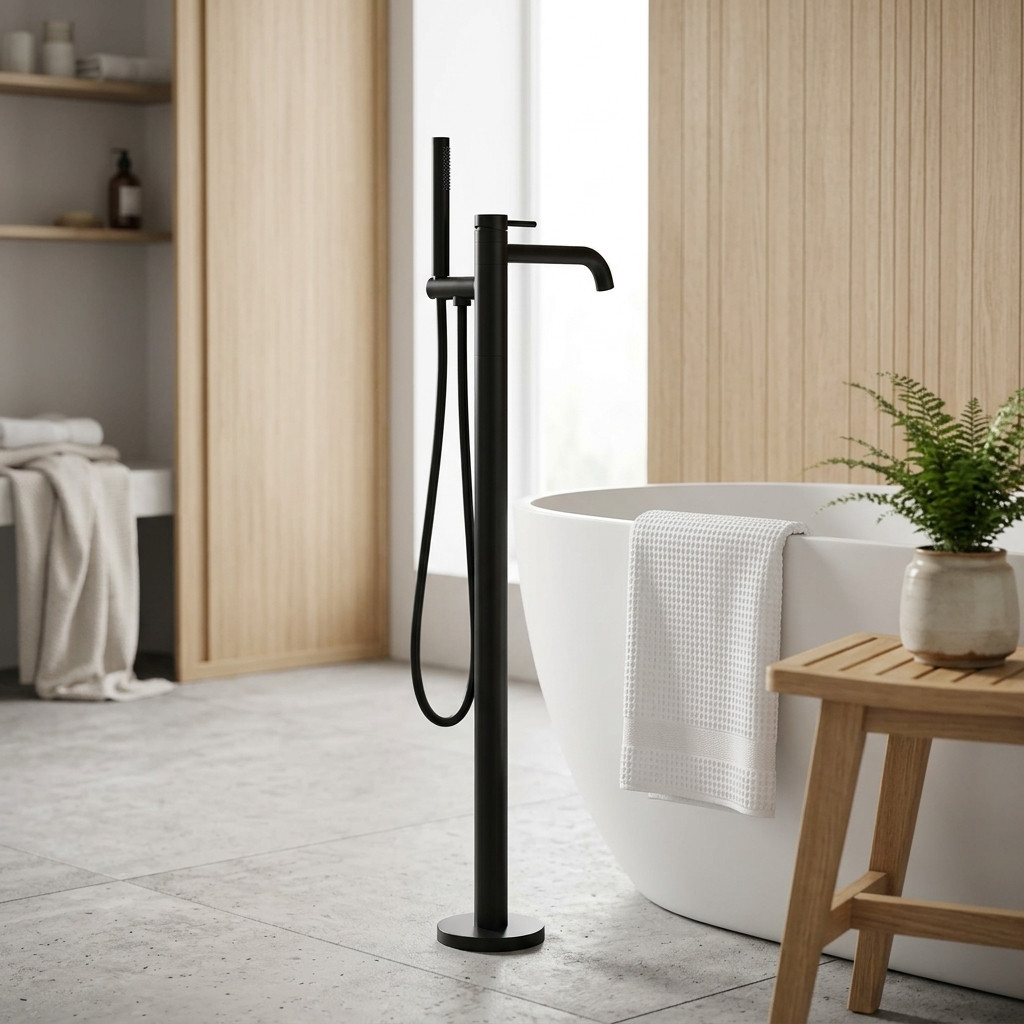 Aquanello Eterna Rubinetto da vasca indipendente nero opaco con doccetta ET3000-10
